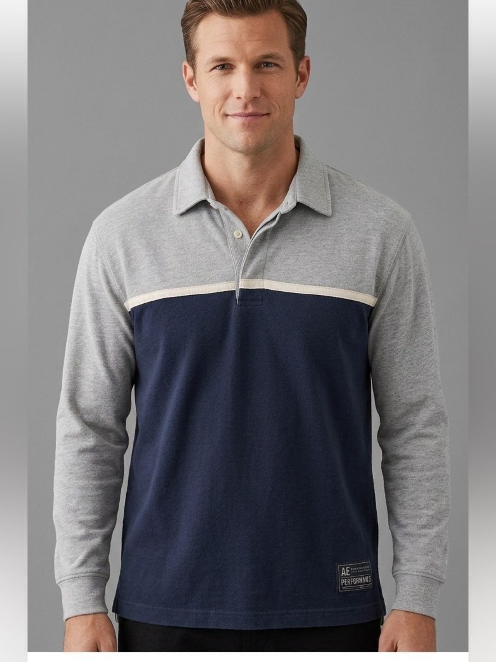 American Eagle Outfitters Men’s Gray & Blue 100% Cotton Polo Shirt Medium
